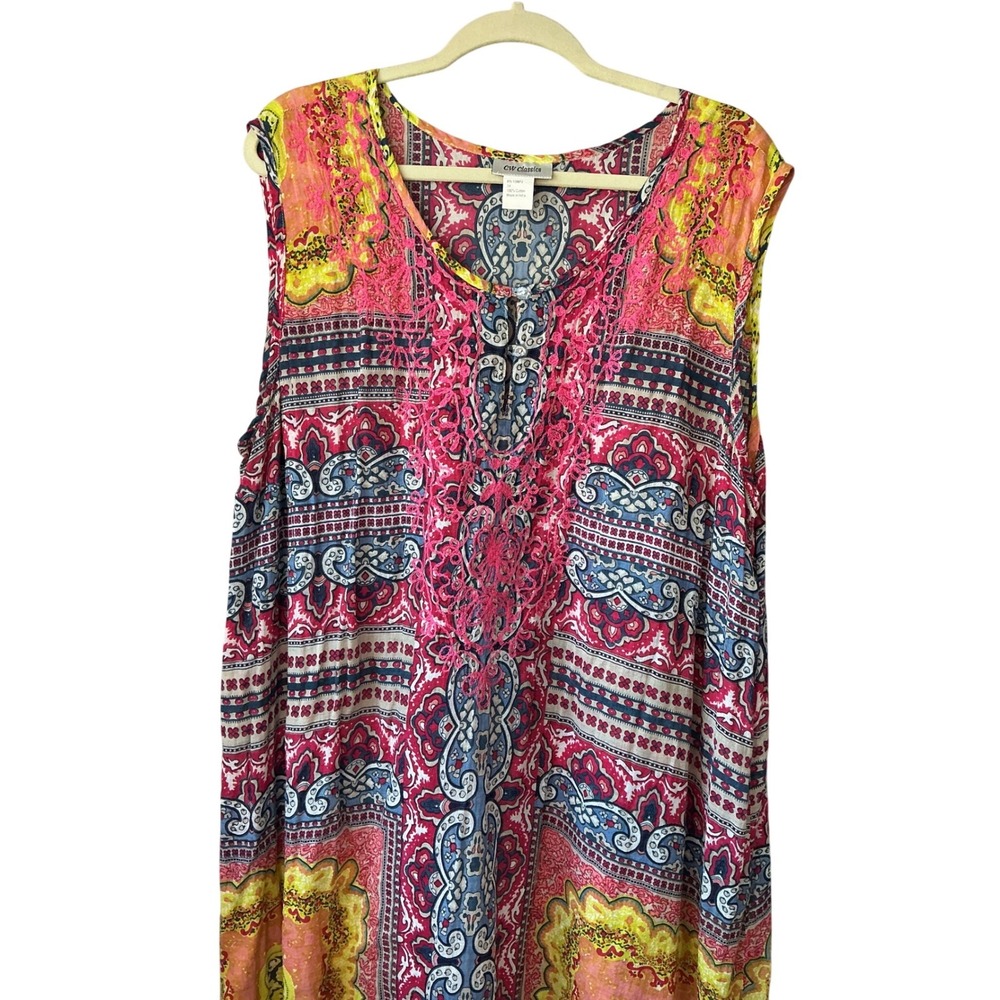 Sleeveless Printed Midi Dress in Pink and Yellow - Picture 4 of 8